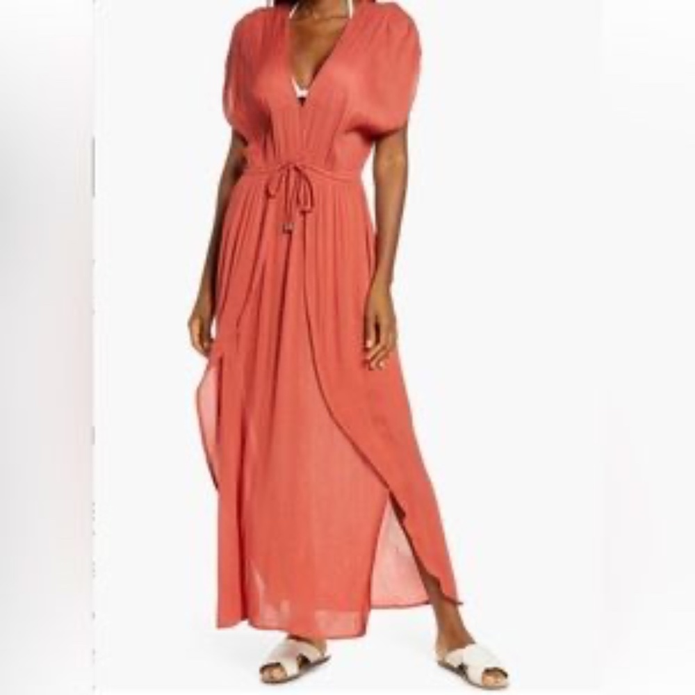 Elan Deep V Cover Up in Burnt Orange - Medium